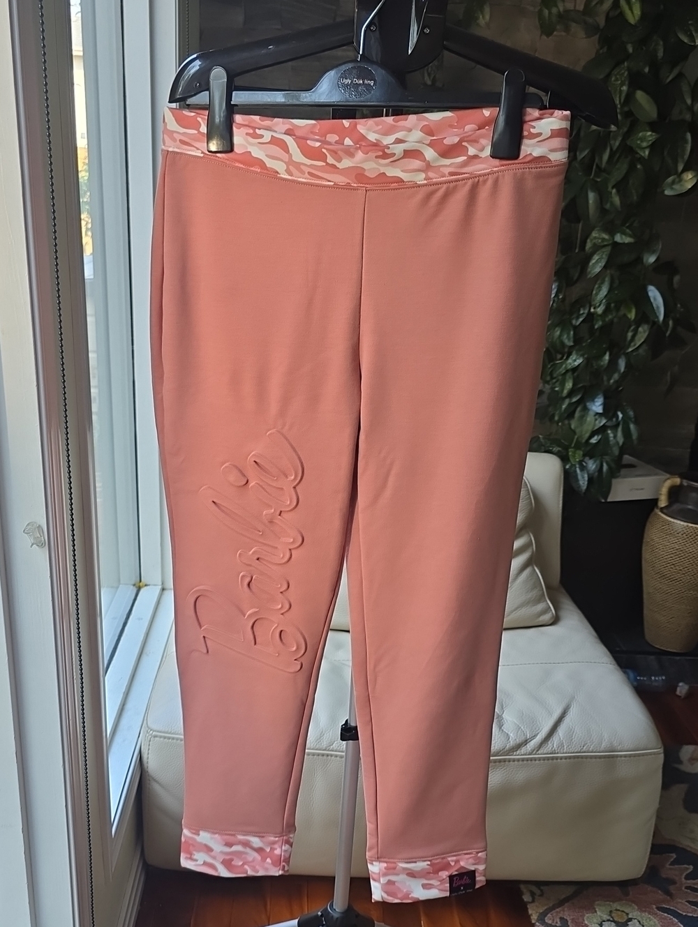 New Barbie X Ugly Duk Ling Pink Embossed 'Barbie' Jogger Pants- Size Small